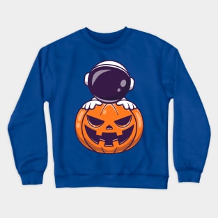 Astronaut With Pumpkin Halloween Cartoon Crewneck Sweatshirt
